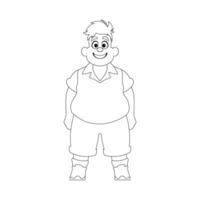 Black and white line art, Fat man posing and smiling. Overweight guy is cute, body positivity theme. Coloring style vector