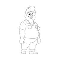 Black and white line art, Fat man posing and smiling. Overweight guy is cute, body positivity theme. Coloring style vector