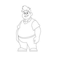 Black and white line art, Fat man posing and smiling. Overweight guy is cute, body positivity theme. Coloring style vector