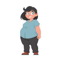 Fat woman posing and smiling. Cute overweight girl, body positivity theme. Cartoon style vector