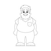 Black and white line art, Fat man posing and smiling. Overweight guy is cute, body positivity theme. Coloring style vector