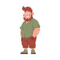 Fat man posing and smiling. Overweight guy is cute, body positivity theme. Cartoon style vector