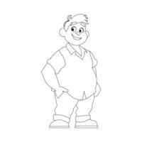 Black and white line art, Fat man posing and smiling. Overweight guy is cute, body positivity theme. Coloring style vector