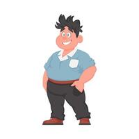 Fat man posing and smiling. Overweight guy is cute, body positivity theme. Cartoon style vector