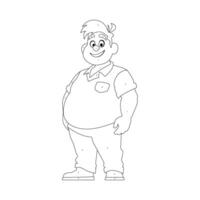 Black and white line art, Fat man posing and smiling. Overweight guy is cute, body positivity theme. Coloring style vector