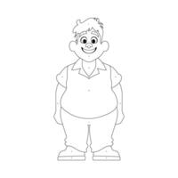 Black and white line art, Fat man posing and smiling. Overweight guy is cute, body positivity theme. Coloring style vector