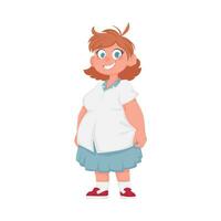 Fat woman posing and smiling. Cute overweight girl, body positivity theme. Cartoon style vector