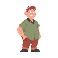 Fat man posing and smiling. Overweight guy is cute, body positivity theme. Cartoon style vector