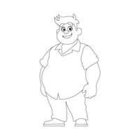 Black and white line art, Fat man posing and smiling. Overweight guy is cute, body positivity theme. Coloring style vector