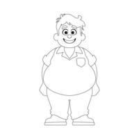 Black and white line art, Fat man posing and smiling. Overweight guy is cute, body positivity theme. Coloring style vector