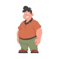 Fat man posing and smiling. Overweight guy is cute, body positivity theme. Cartoon style vector