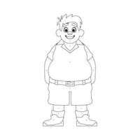 Black and white line art, Fat man posing and smiling. Overweight guy is cute, body positivity theme. Coloring style vector