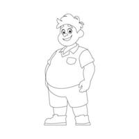 Black and white line art, Fat man posing and smiling. Overweight guy is cute, body positivity theme. Coloring style vector