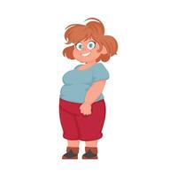 grasa mujer posando y sonriente. linda exceso de peso chica, cuerpo positividad tema. dibujos animados estilo vector