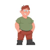 Fat man posing and smiling. Overweight guy is cute, body positivity theme. Cartoon style vector