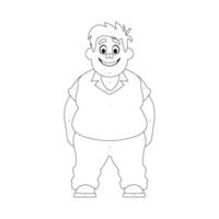 Black and white line art, Fat man posing and smiling. Overweight guy is cute, body positivity theme. Coloring style vector