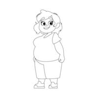 Black and white line art, Fat woman posing and smiling. Cute overweight girl, body positivity theme. Coloring style vector