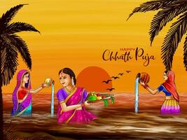 Happy Chhath puja Indian festival religious greeting background vector