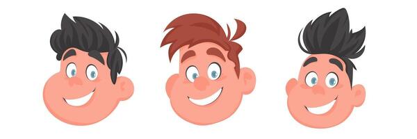 conjunto de caras de gordo, linda y alegre chicos y hombres. dibujos animados estilo vector