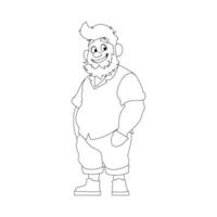 Black and white line art, Fat man posing and smiling. Overweight guy is cute, body positivity theme. Coloring style vector