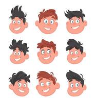 Big Set of faces of fat, cute and cheerful guys and men. Cartoon style vector