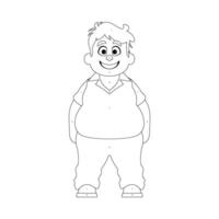 Black and white line art, Fat man posing and smiling. Overweight guy is cute, body positivity theme. Coloring style vector