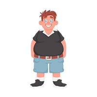 Fat man posing and smiling. Overweight guy is cute, body positivity theme. Cartoon style vector