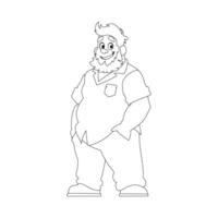 Black and white line art, Fat man posing and smiling. Overweight guy is cute, body positivity theme. Coloring style vector