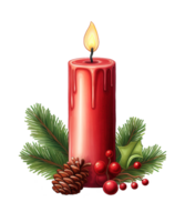 red christmas candle with ribbon and pine tree leaves ai generative png