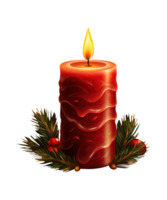 red christmas candle with ribbon and pine tree leaves ai generative png