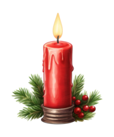 red christmas candle with ribbon and pine tree leaves ai generative png