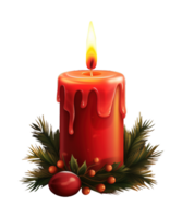 red christmas candle with ribbon and pine tree leaves ai generative png