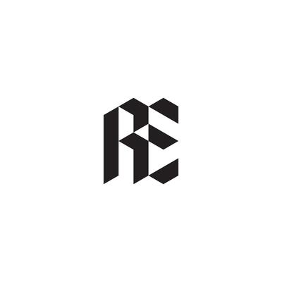 RE geometric and futuristic concept high quality logo design