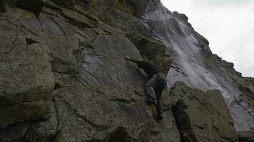 Rock Climbing with Lead Rope. Fault. Man Falling. Slow Motion video