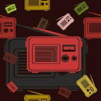 Editable Flat Monochrome Old Classic Vintage Radios Vector Illustration in Various Color as Seamless Pattern With Dark Background for Information Technology or Electronic Related Design