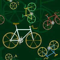 Editable Various Colors Fixed Gear Bicycle Vector Illustration Seamless Pattern With Dark Background for Sport or Green Lifestyle on Urban Environment Related