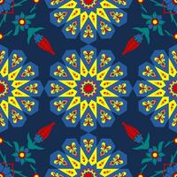 Editable Vector of Turkish Tulip Flower Illustration Seamless Pattern With Dark Background for Decorative Element of Ottoman Culture and Tradition Related Design Project