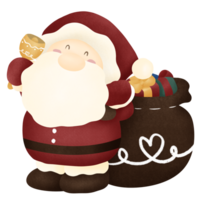 Père Noël claus avec cadeaux sac et cloche png