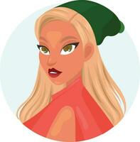 Avatar cartoon vector illustration young female characters faces, chrismas idea woman with blue hair, pretty portraits for social networks or user profiles in internet, icon orange costume party