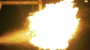 Fireball is sprayed by kerosene and is burning and glowing. Fire show. Slow motion. video