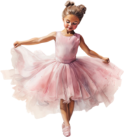 Ai Generated Pink Watercolor Little ballerinas Art Nursery Decor Cute Baby Kids Girl Ballet Dancing Birthday Baby shower Card Poster png