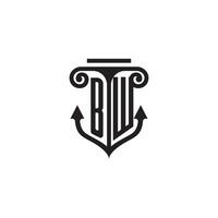 BW pillar and anchor ocean initial logo concept vector