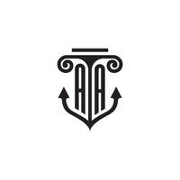 AA pillar and anchor ocean initial logo concept vector