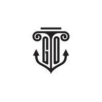 GO pillar and anchor ocean initial logo concept vector