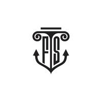 FS pillar and anchor ocean initial logo concept vector