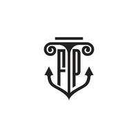 FP pillar and anchor ocean initial logo concept vector