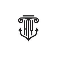 HY pillar and anchor ocean initial logo concept vector