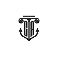 GA pillar and anchor ocean initial logo concept vector