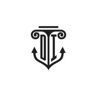 DI pillar and anchor ocean initial logo concept vector