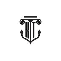 KT pillar and anchor ocean initial logo concept vector